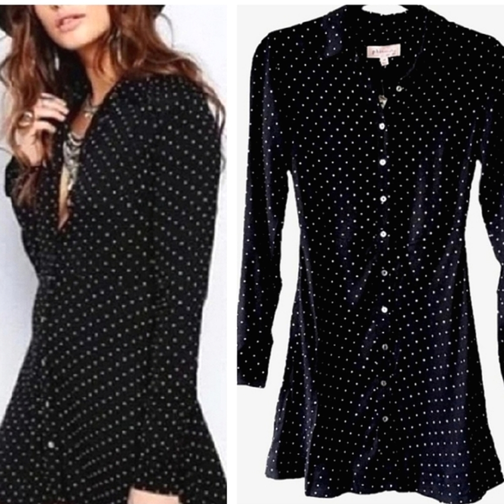Philosophy Black and White Polka Dot  Button Down Collar Dress